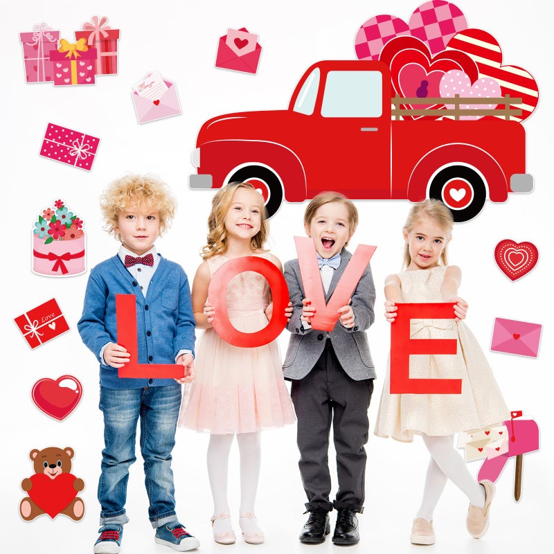 Lonfliness Valentine's Day Bulletin Board Set DIY Truck Bulletin Board Cutouts Crafts Valentine's Day Truck Classroom Bulletin Board Decor for Valentine's Day Party School Home Wall Chalkboard Decor - Image 4