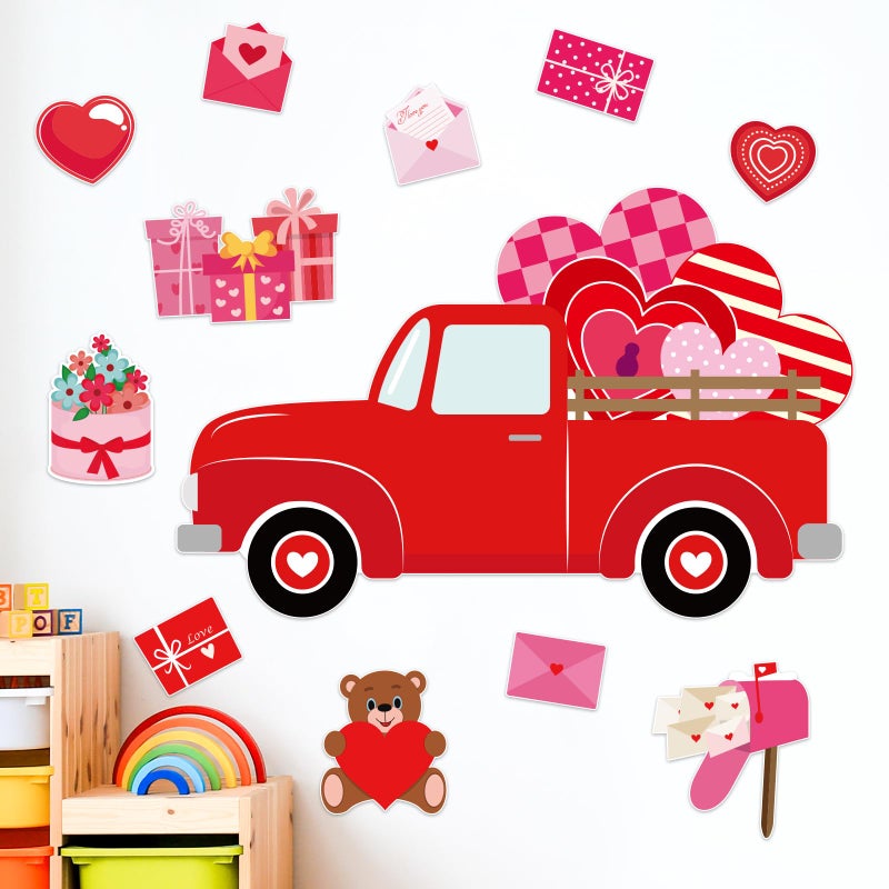 Lonfliness Valentine's Day Bulletin Board Set DIY Truck Bulletin Board Cutouts Crafts Valentine's Day Truck Classroom Bulletin Board Decor for Valentine's Day Party School Home Wall Chalkboard Decor - Image 1