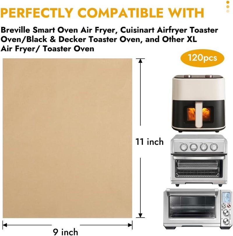 BYKITCHEN 11 x 9in Air Fryer Parchment Paper Sheet Liners Compatible with Breville Smart Oven Air Fryer Pro BOV900BSS/ Cuisinart Airfryer Toaster Oven, Airfryer Toaster Combo Accessories(120pcs) - Image 2