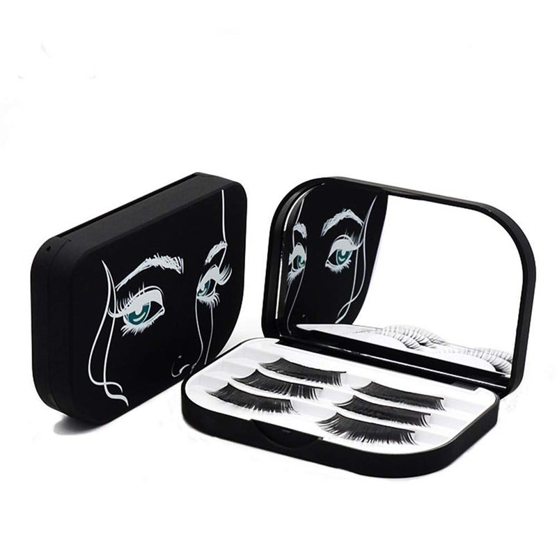 Cosmetic Case Empty Eyelashes Storage Case with Makeup Mirror Holder Box Fake Eyelash Packing Travel Storage Case Eyelashes Bag(Black)