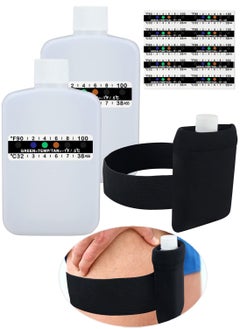 Urine Test Complete Kit Includes 2 Translucent Portable Travel Empty Bottles, 10 Adhesive Temperature Test Strips, Neoprene Bag and Hi-Stretch Hidden Leg Straps