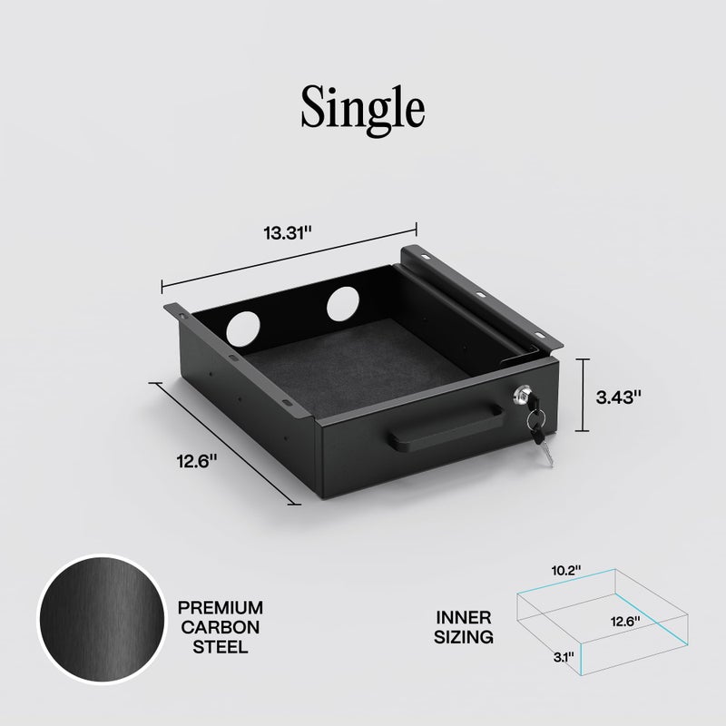 COREMINDED Under Desk Drawer Slide-Out â€“ Lockable Metal Storage Drawer with Cable Management for Office & Home (Single, Non-Bracketed) - Image 2