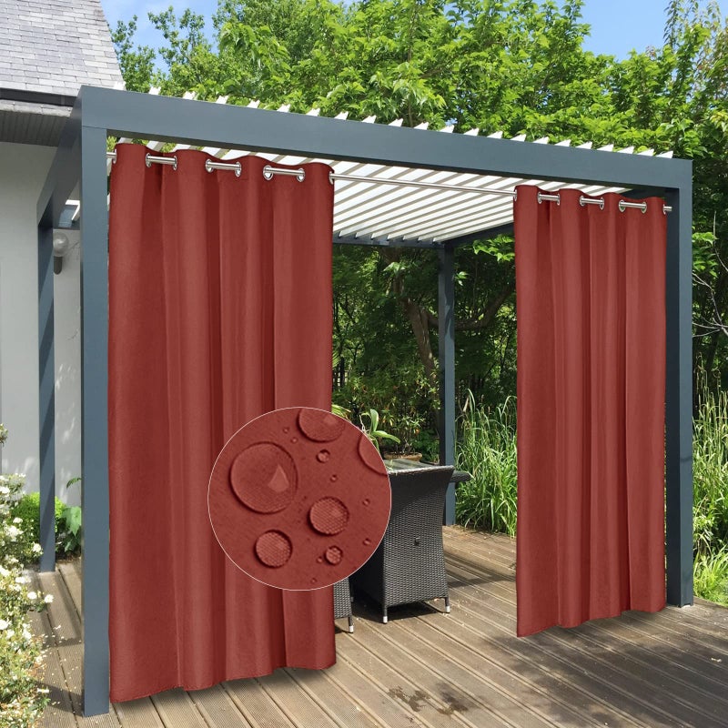 Easy-Going EasyGoing 100 Waterproof Outdoor Curtains Windproof Weatherproof Porch Curtains Premium Thick Outdoor Privacy Grommet Top Panels for Patio Gazebo and Pergola 2 Panels 54x84 inch Terra Red 