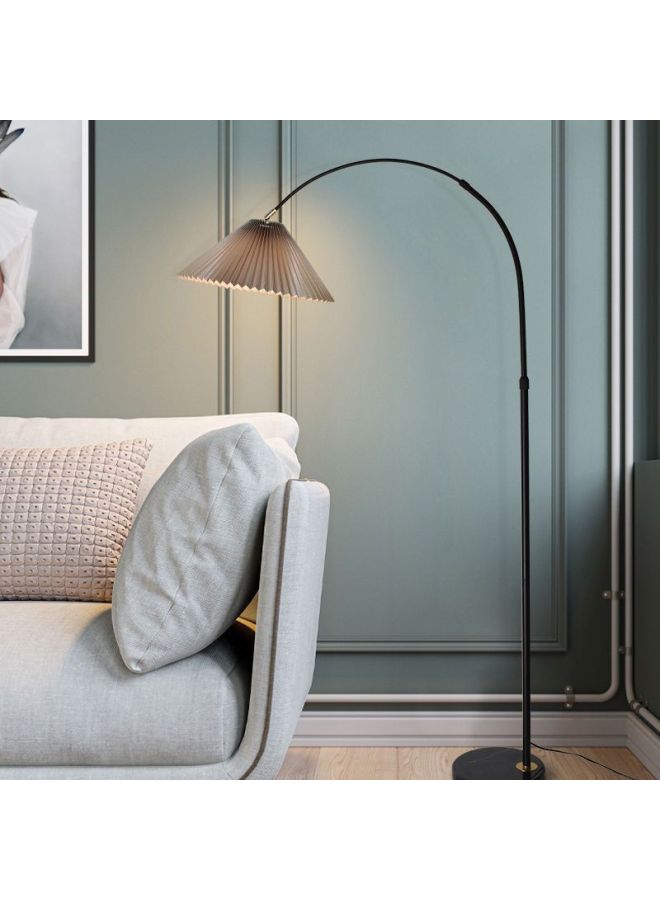 Floor Lamp Nordic Simple Pleated Fishing Lamp Living Room Bedroom Study Mahjong Remote Control Vertical Floor Lamp Mainland China-Color:Fishing Light Black Pole + Gray Pleated Cover - 20w Flying Saucer White Light Mahjong  - Image 1