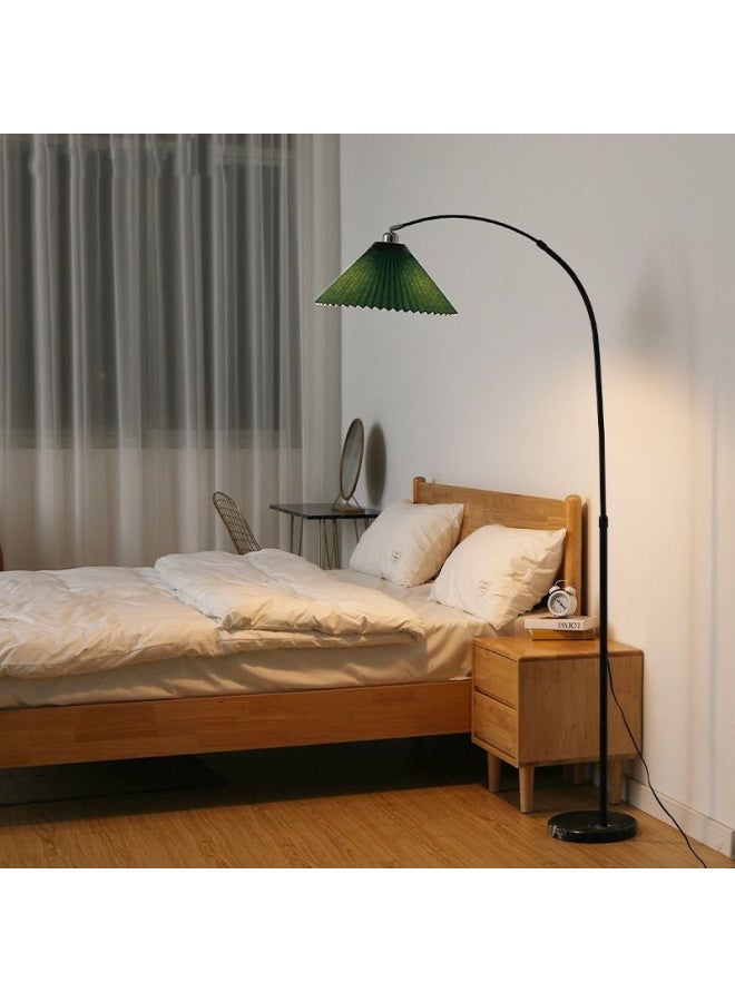 Floor Lamp Nordic Simple Pleated Fishing Lamp Living Room Bedroom Study Mahjong Remote Control Vertical Floor Lamp Mainland China-Color:Fishing Light Black Pole + Gray Pleated Cover - 20w Flying Saucer White Light Mahjong  - Image 3