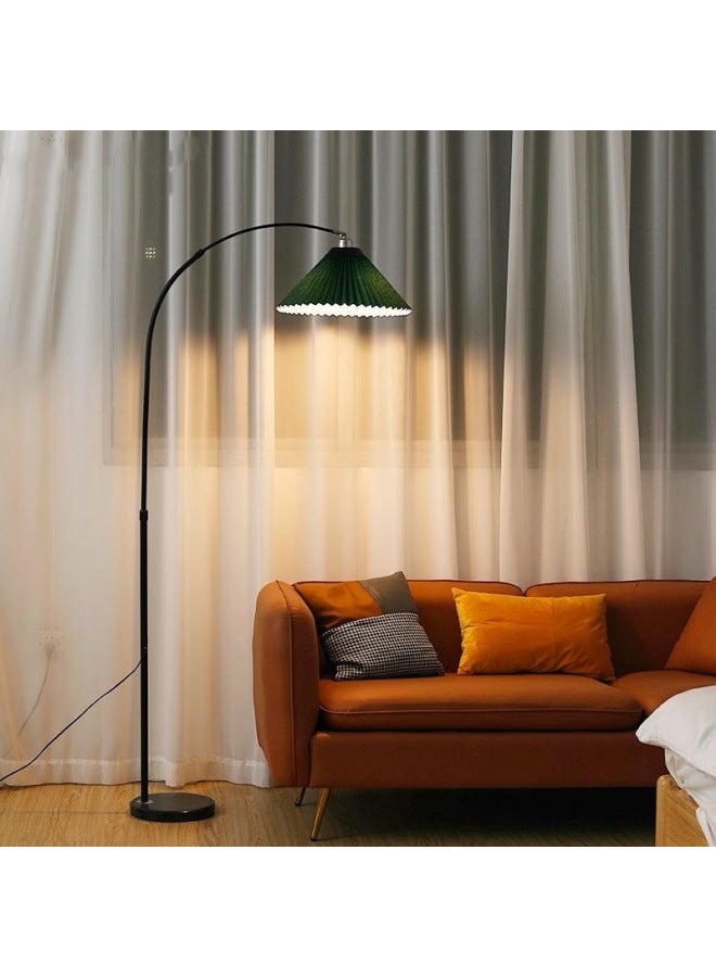 Floor Lamp Nordic Simple Pleated Fishing Lamp Living Room Bedroom Study Mahjong Remote Control Vertical Floor Lamp Mainland China-Color:Fishing Light Black Pole + Gray Pleated Cover - 20w Flying Saucer White Light Mahjong  - Image 2