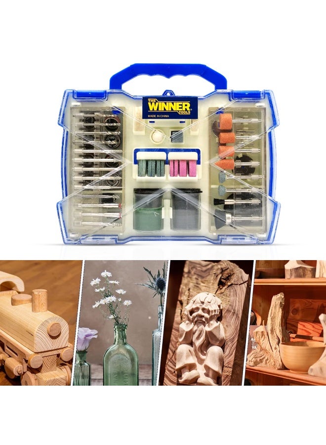 Winner 100Pcs Rotary Tool Accessories Kit Set for Grinding Polishing Sanding Cutting Drilling Carving Engraving, Universal Fit for Dremel & Major Brands, HSS Drill Bits, Grinding Wheels, Sanding Bands, Mandrels, Wood Metal Stone Glass DIY Craft Kit - Image 3