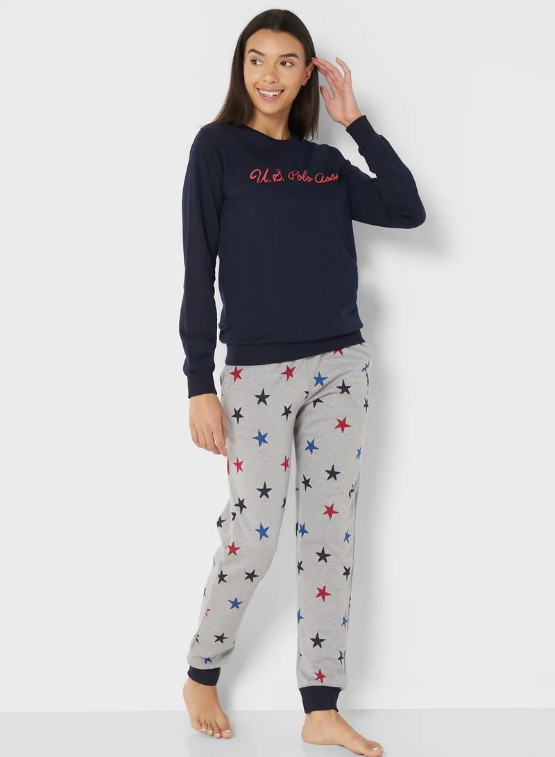 U.S. Polo Assn. Printed High Waist Logo Pyjama Set
