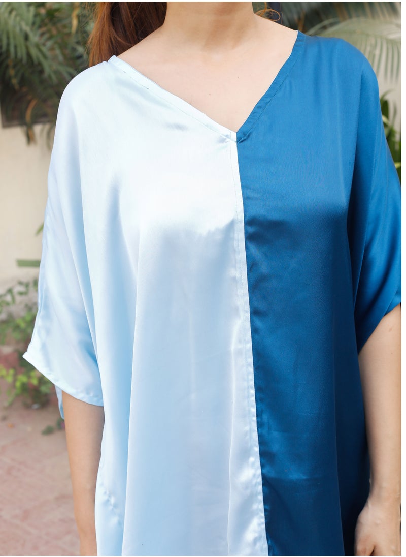 Gypsie Blu Women Short Kaftan Plus Size Satin Swimsuit Cover Ups Tunic Beach Double Color Mini Caftan Dresses  - Image 3