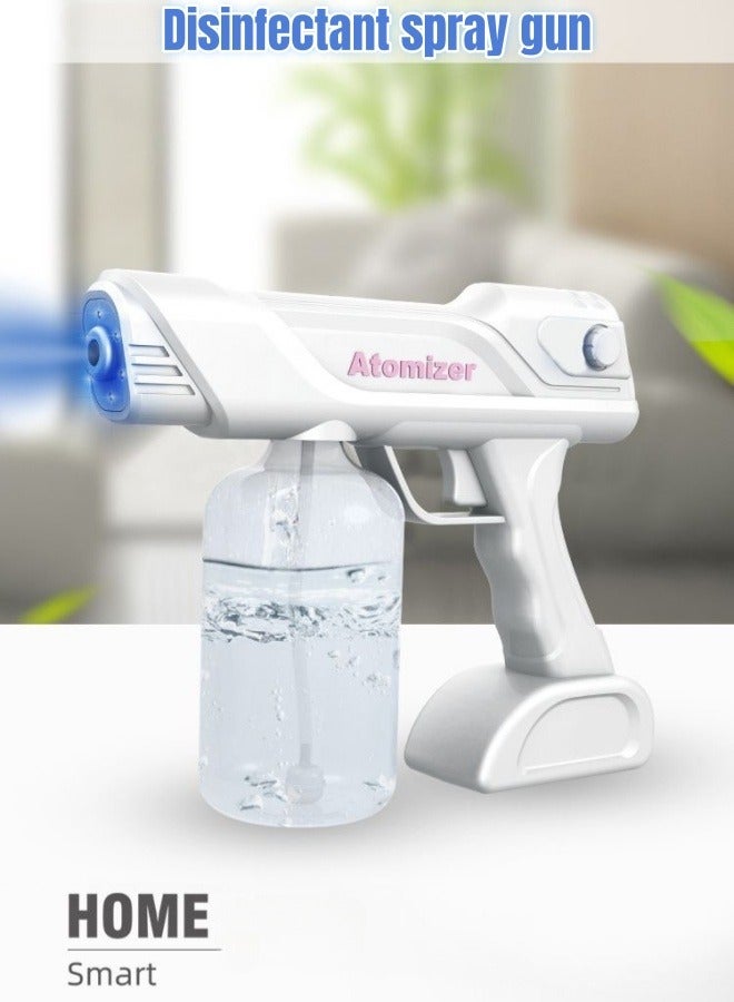 1000ml  Cordless Blu-Ray Nano Sanitizer Spray Gun，Nano spray disinfection spray gun, hand held rechargeable blue light atomizing air disinfection machine, suitable for home, office, school or garden, white  - Image 1