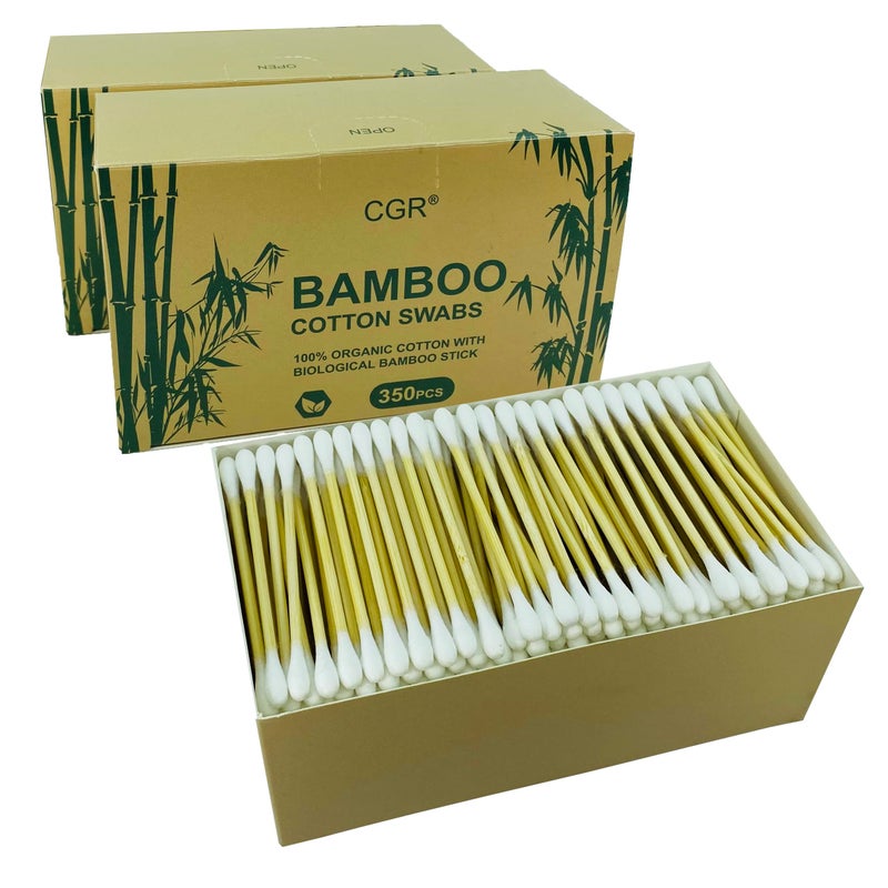 CGR 1050pcs CGR Organic cotton Swabs, 100% Cotton Double-Tipped, Bamboo Sticks(compostable), Travel Pack(3 Pack of 350 Swabs Total) - Image 1