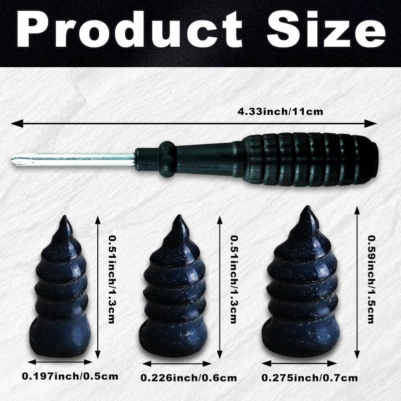 Qicfrk 100 Pcs Tire Repair Rubber Nail, Tire Repair Screws Vacuum Tire Repair Nail Tire Screws Plugs 3 Size with Screwdriver Self-Service Tire Screw Plug Repair Kit Fast Tool for tire Puncture Repair - Image 2