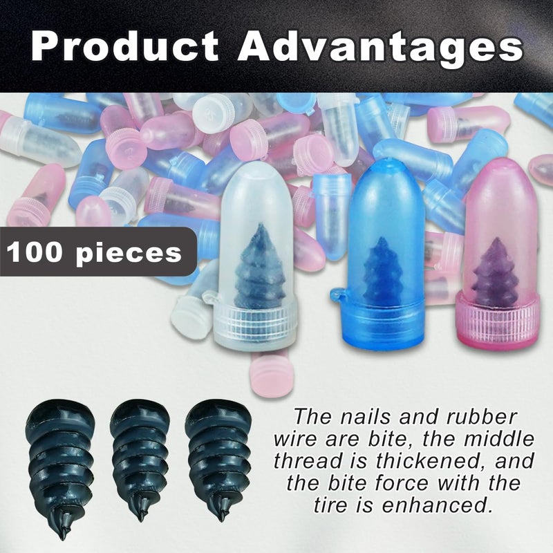 Qicfrk 100 Pcs Tire Repair Rubber Nail, Tire Repair Screws Vacuum Tire Repair Nail Tire Screws Plugs 3 Size with Screwdriver Self-Service Tire Screw Plug Repair Kit Fast Tool for tire Puncture Repair - Image 5