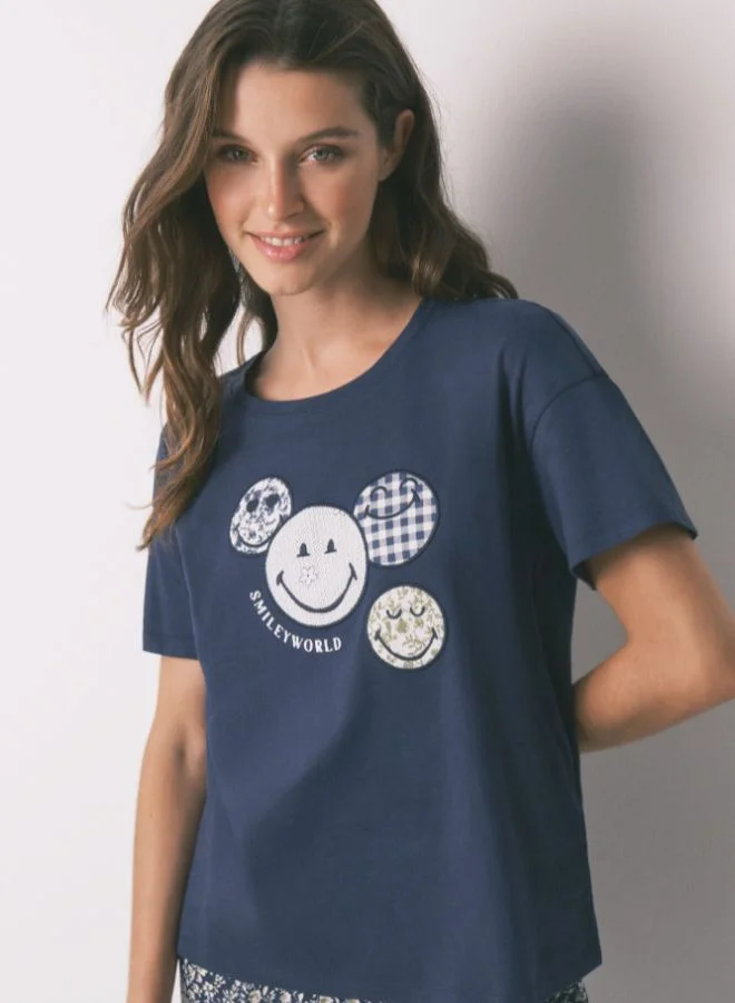 ومن سيكريت بيجاما كابري باللون الأزرق القطن 100٪ من سمايلي وورلد®