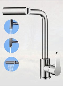 XiuWoo Waterfall 4 Modes Faucet Kitchen Stream Sprayer Faucets Deck Mounted Taps Hot Cold Water Mixer Wash Sink Tap, Sink Faucets, Silver  - Image 1