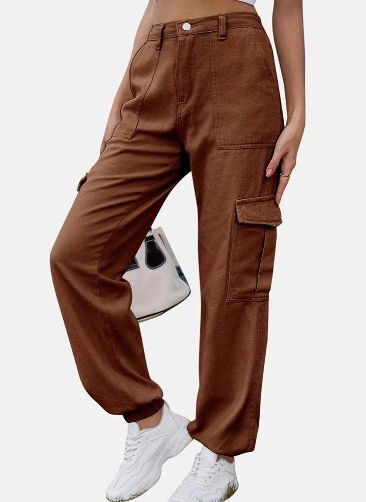 يونيكي Brown Regular Fit Mid Rise Plain Cargo Pant