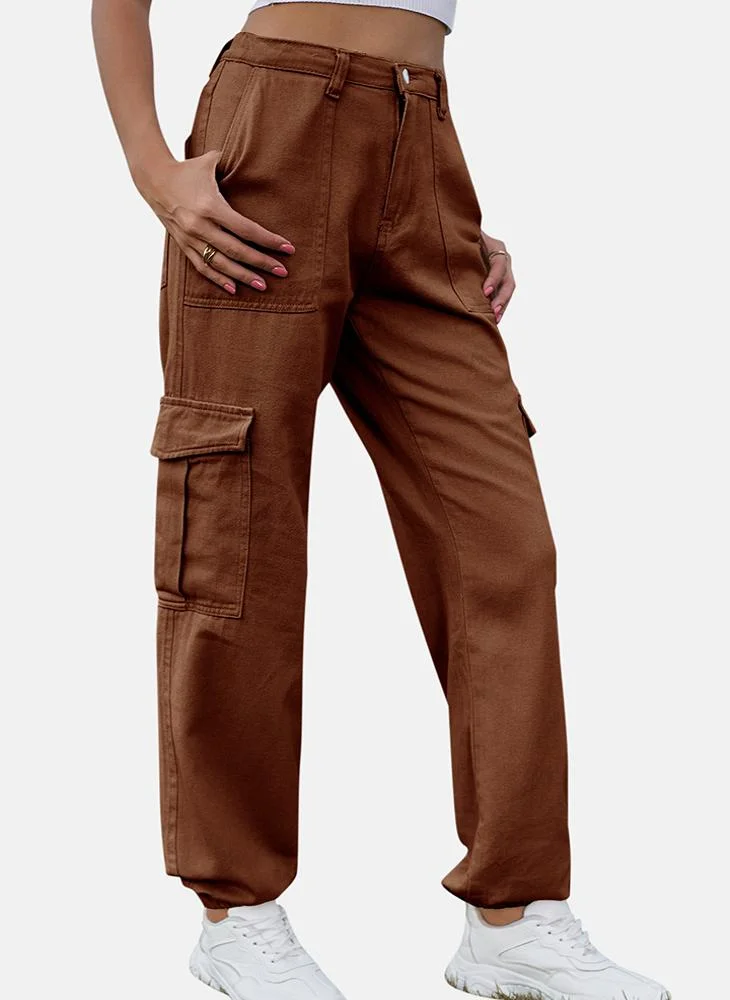 يونيكي Brown Regular Fit Mid Rise Plain Cargo Pant