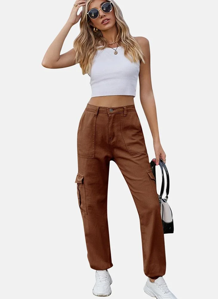 يونيكي Brown Regular Fit Mid Rise Plain Cargo Pant