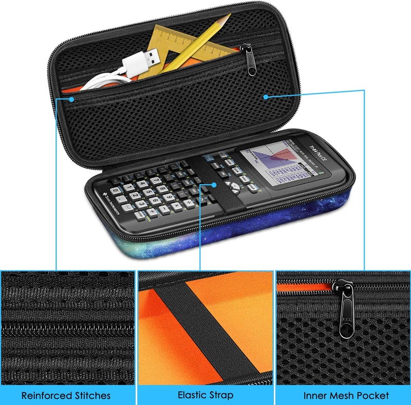 حقيبة حمل آلة حاسبة بيانية من لـ TI-84 Plus CE، صندوق حماية صلب من EVA مقاوم للصدمات لـ TI-84 Plus/TI-83 Plus CE/Casio fx-9750GII (مجرة) - Image 3