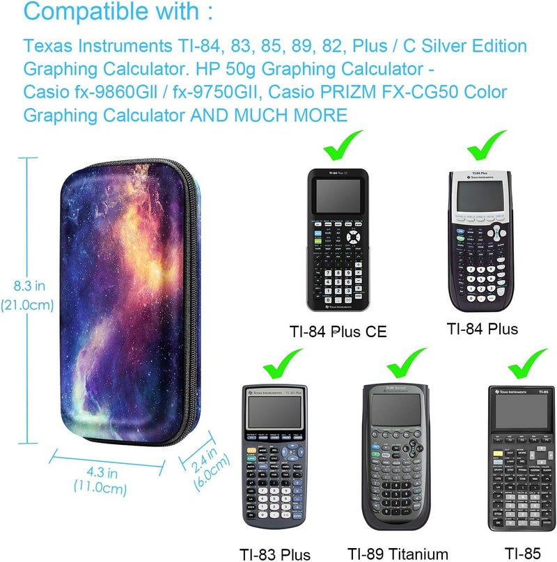 حقيبة حمل آلة حاسبة بيانية من لـ TI-84 Plus CE، صندوق حماية صلب من EVA مقاوم للصدمات لـ TI-84 Plus/TI-83 Plus CE/Casio fx-9750GII (مجرة) - Image 2
