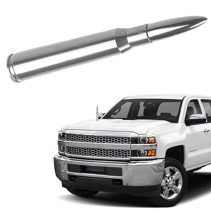 HVSTTPK Truck Car Bullet Antenna with Valve Stem Caps Mast for GM Chevy Silverado 1500 2500 3500 HD Ford F150 F250 F350 Denali Heavy Pickup Jeep Truck Accessories (Chrome)-Car wash Safe - Image 5