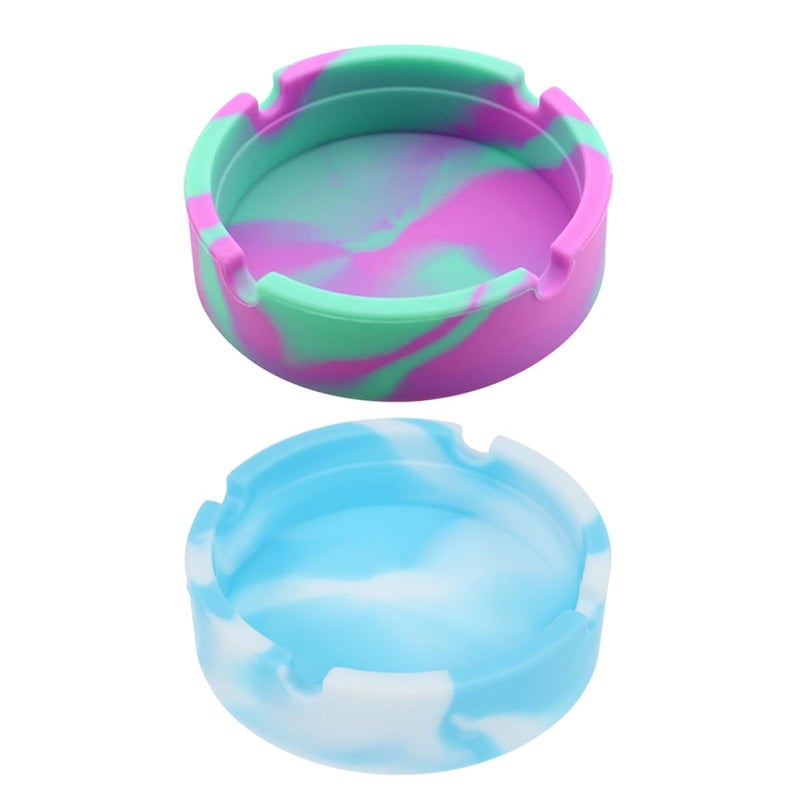 2Pcs Silicone Non Slip Ash Catcher Ashtray Indoor Outdoor Use Mint Green Sky Blue Camouflage - Image 2