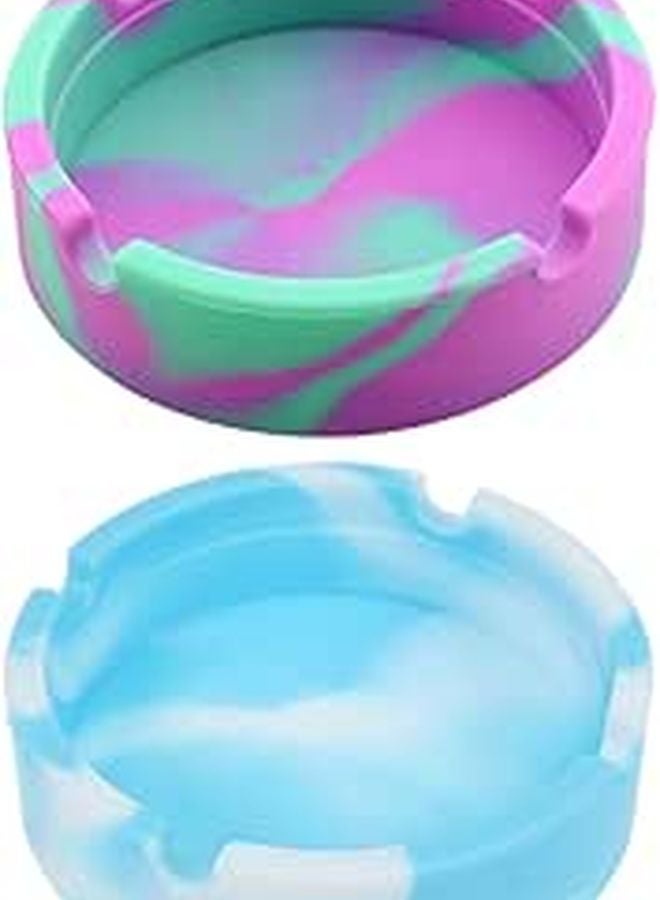 2Pcs Silicone Non Slip Ash Catcher Ashtray Indoor Outdoor Use Mint Green Sky Blue Camouflage - Image 1