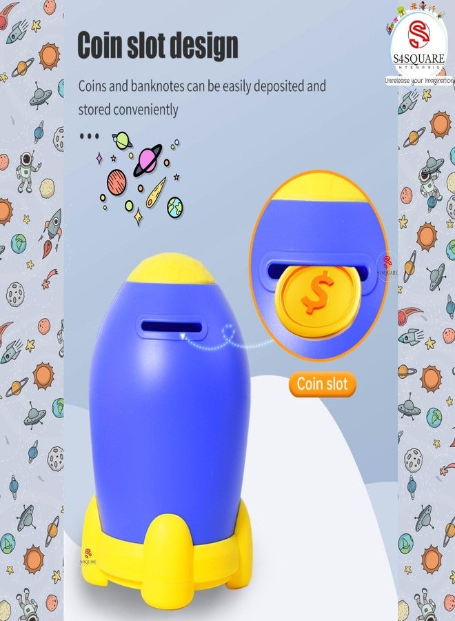 S4SQUARE ENTERPRISE حصالة نقود على شكل صاروخ من S4SQUARE ENTERPRISE مع قفل برقم سري - صندوق نقود بلاستيكي غير قابل للكسر بتصميم كرتوني، حصالة نقود للأطفال - Image 3