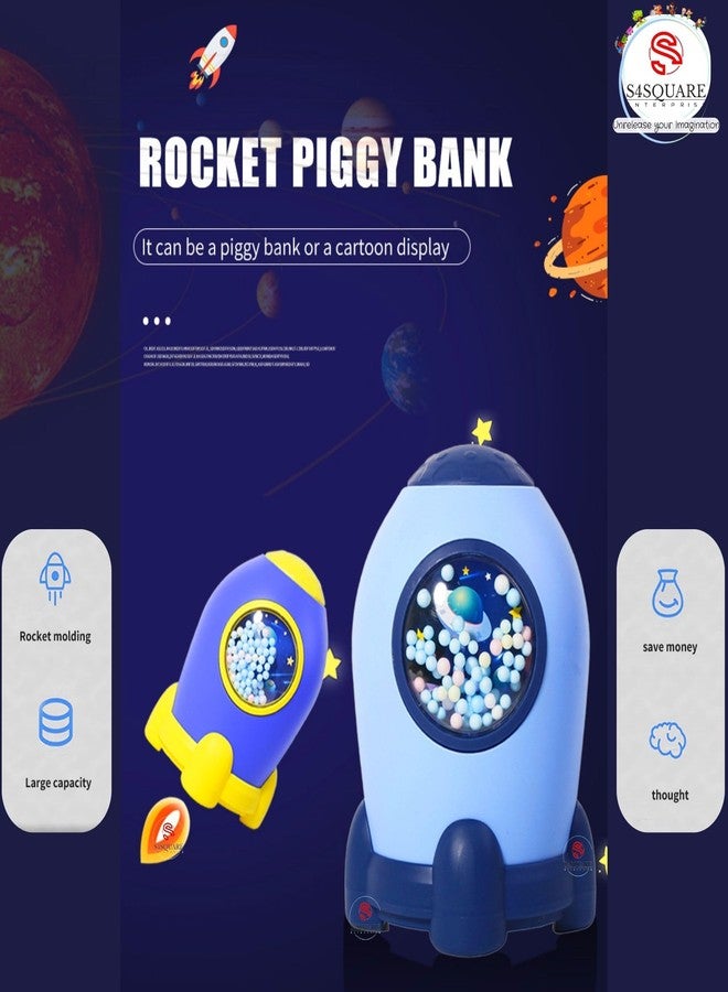 S4SQUARE ENTERPRISE حصالة نقود على شكل صاروخ من S4SQUARE ENTERPRISE مع قفل برقم سري - صندوق نقود بلاستيكي غير قابل للكسر بتصميم كرتوني، حصالة نقود للأطفال - Image 2
