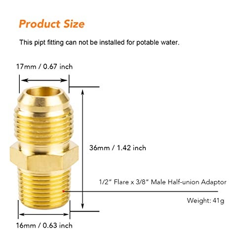 Besosay (3 Pack) Besosay Brass Half Union Coupler Adapter, 1/2" Flare x 3/8" NPT Male Hex Nipple, Pipe Fitting Gas Adapter - Image 2