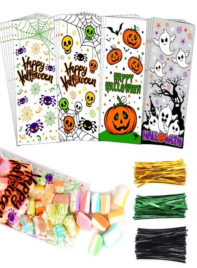 LOKIPA 200 Pcs Halloween Cellophane Candy Treat Bags with Twist Ties for Halloween Trick or Treat Party Favors - Image 2