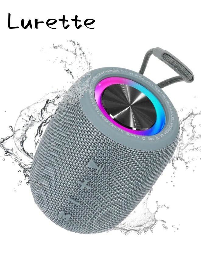 Portable Bluetooth Speaker, BT5.3 Wireless Speaker 10W Bass Diaphragms with Multi LED Light Dynamic Modes, IPX6 Waterproof 16H Playtime supports FM Mode, TF, USB for Home, Cycling, Outdoor, Beach-Grey - Image 1