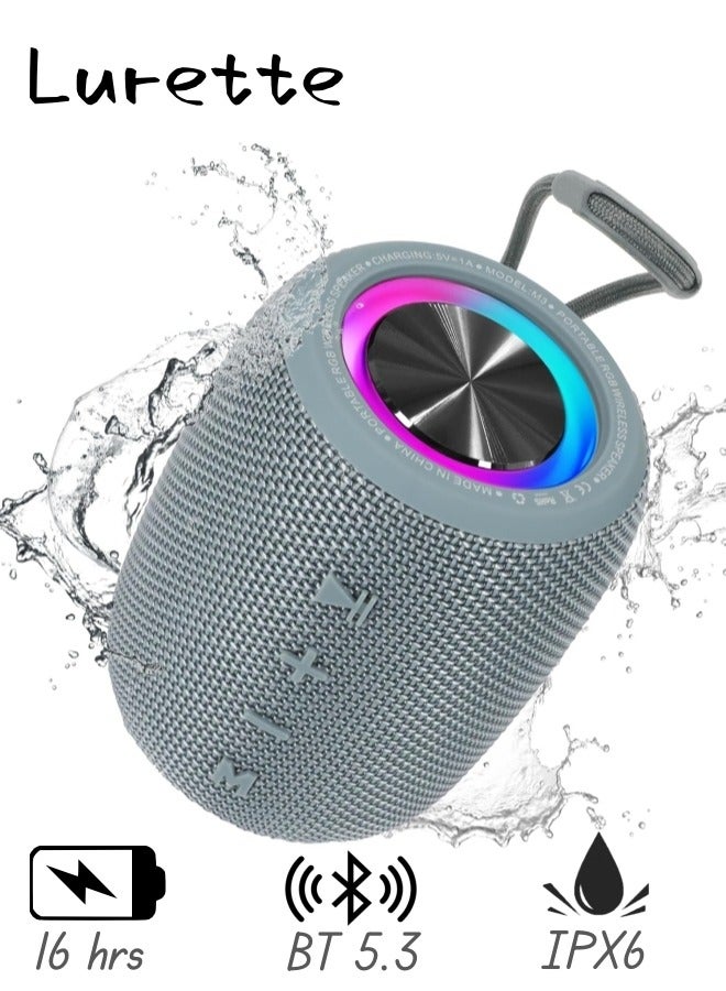 Portable Bluetooth Speaker, BT5.3 Wireless Speaker 10W Bass Diaphragms with Multi LED Light Dynamic Modes, IPX6 Waterproof 16H Playtime supports FM Mode, TF, USB for Home, Cycling, Outdoor, Beach-Grey - Image 1