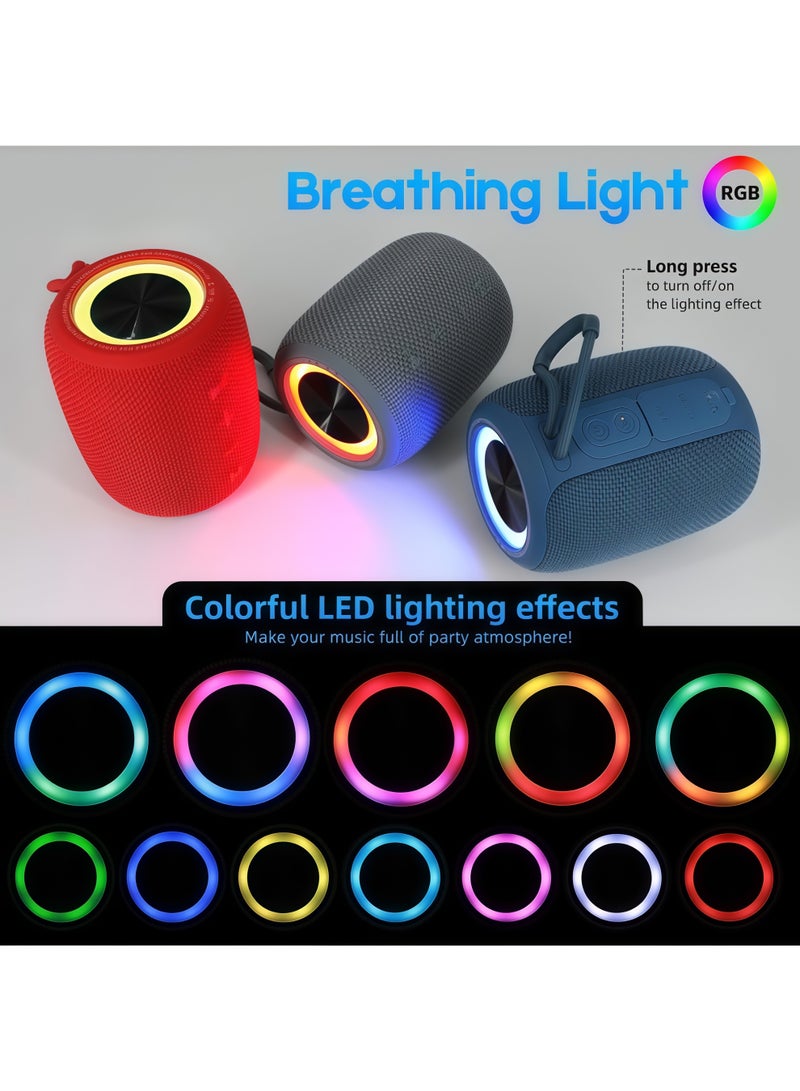 Lurette Portable Bluetooth Speaker, BT5.3 Wireless Speaker 10W Bass Diaphragms with Multi LED Light Dynamic Modes, IPX6 Waterproof 16H Playtime supports FM Mode, TF, USB for Home, Cycling, Outdoor, Beach-Grey - Image 3