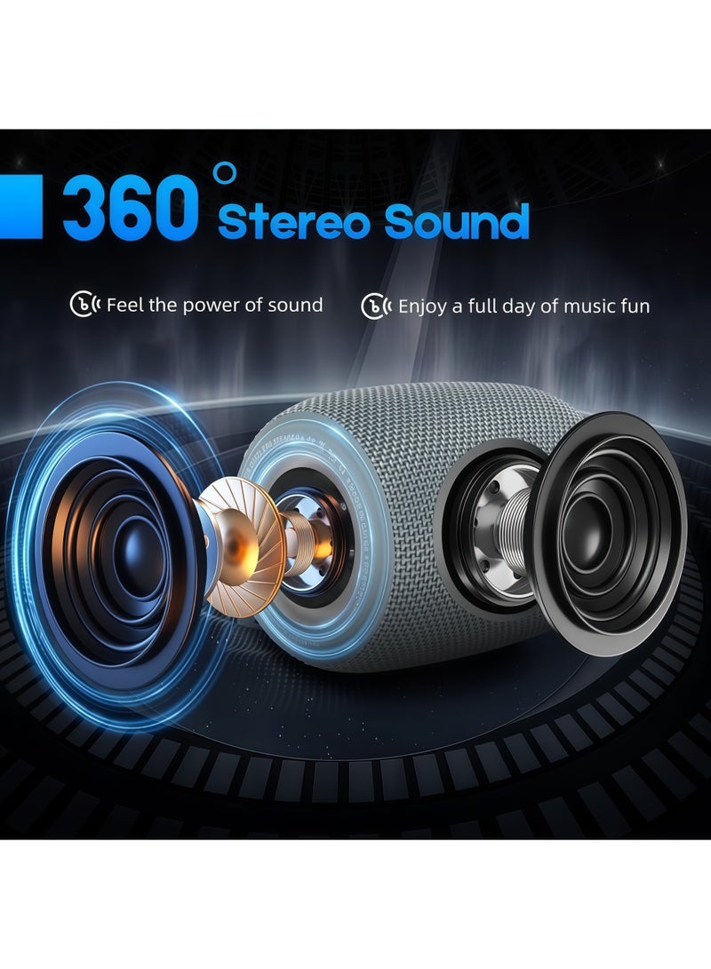 Lurette Portable Bluetooth Speaker, BT5.3 Wireless Speaker 10W Bass Diaphragms with Multi LED Light Dynamic Modes, IPX6 Waterproof 16H Playtime supports FM Mode, TF, USB for Home, Cycling, Outdoor, Beach-Grey - Image 2