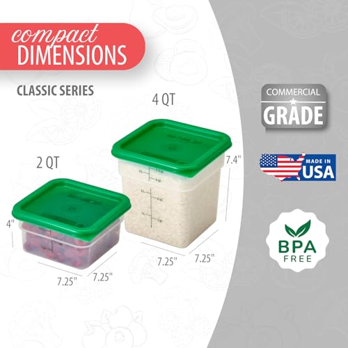 Cambro Food Storage Container with Lid (Microwave Safe and BPA-Free) - 2 Pack - Classic Series Square with Green Lid - 2 and 4 QT (Quart) - Commercial Grade for Food Prep (Translucent) - Image 3