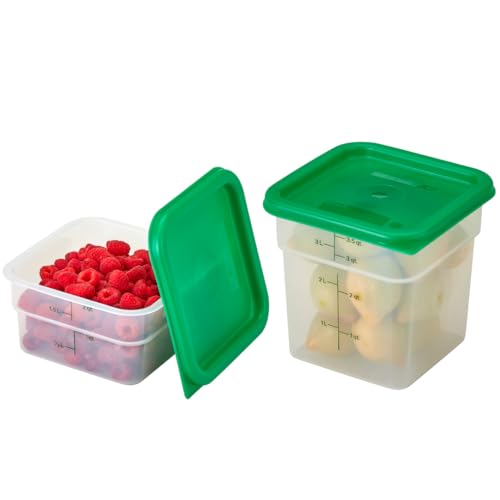 Cambro Food Storage Container with Lid (Microwave Safe and BPA-Free) - 2 Pack - Classic Series Square with Green Lid - 2 and 4 QT (Quart) - Commercial Grade for Food Prep (Translucent) - Image 1
