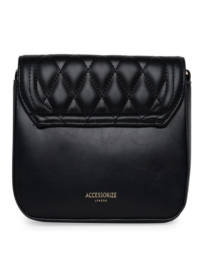 Accessorize London Women's Faux Leather Black Chryssa Quilted Sling Bag - Image 2