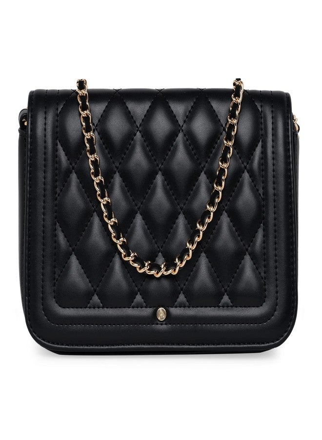 Accessorize London Women's Faux Leather Black Chryssa Quilted Sling Bag - Image 1