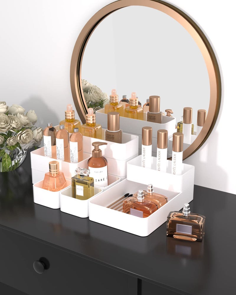 CHANCETSUI 9 Pcs Stackable Drawer Organizer Trays Set  Multifunctional Stackable Storage Trays For Vanity  Bathroom  Kitchen  Desk Drawer Organizer Office. Plastic Drawer Organizers Available In 5 Colours  White - Image 2