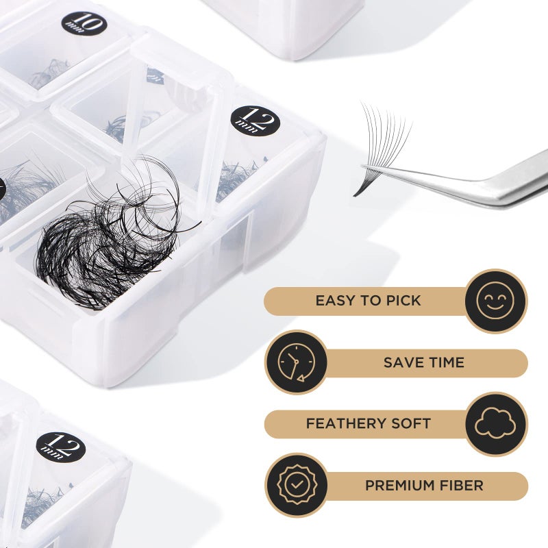 LASHVIEW 1000 Premade Volume Eyelash Extensions Mixed Tray 10D D Curl Premade Lash Fans Pointed Handmade Thin Base (10D-0.07D,9-16mm) - Image 5