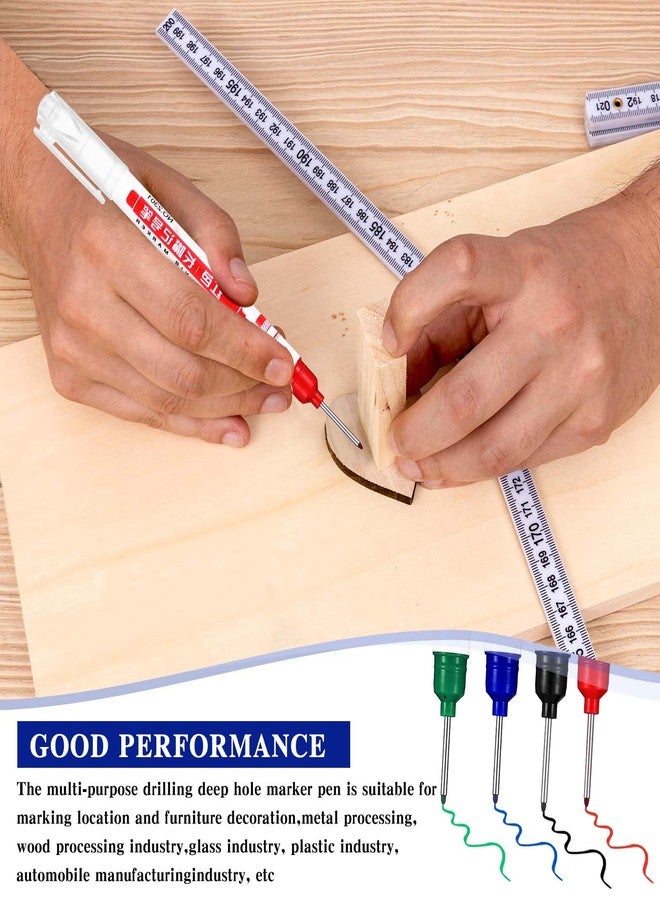 Gjinxi 6 قطع أقلام تحديد متعددة الأغراض ذات ثقوب عميقة، أقلام تحديد طويلة ذات رأس حفر طويل 20 مم، أقلام ملونة سريعة الجفاف ومقاومة للماء للنجار للبناء والحمام والنجارة (أحمر وأسود وأزرق وأخضر) - Image 5