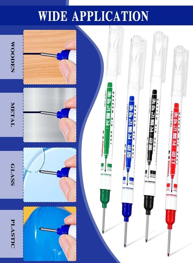 Gjinxi 6 قطع أقلام تحديد متعددة الأغراض ذات ثقوب عميقة، أقلام تحديد طويلة ذات رأس حفر طويل 20 مم، أقلام ملونة سريعة الجفاف ومقاومة للماء للنجار للبناء والحمام والنجارة (أحمر وأسود وأزرق وأخضر) - Image 4