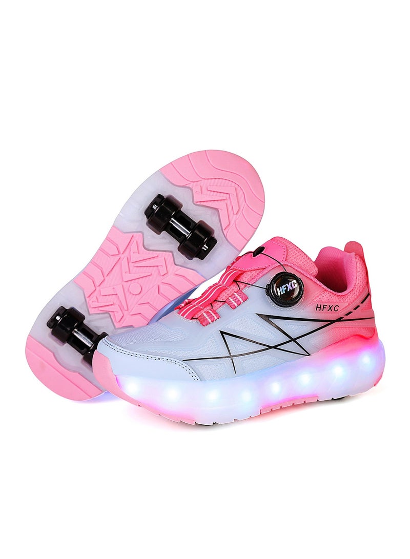 HFXC Roller Skates Shoes 4 Wheels for Kids New Upgraded Roller Shoes LED Light Up Flashing Sneaker Roller Skate Shoes for Boys Girls Beginner More Balanced - Image 1