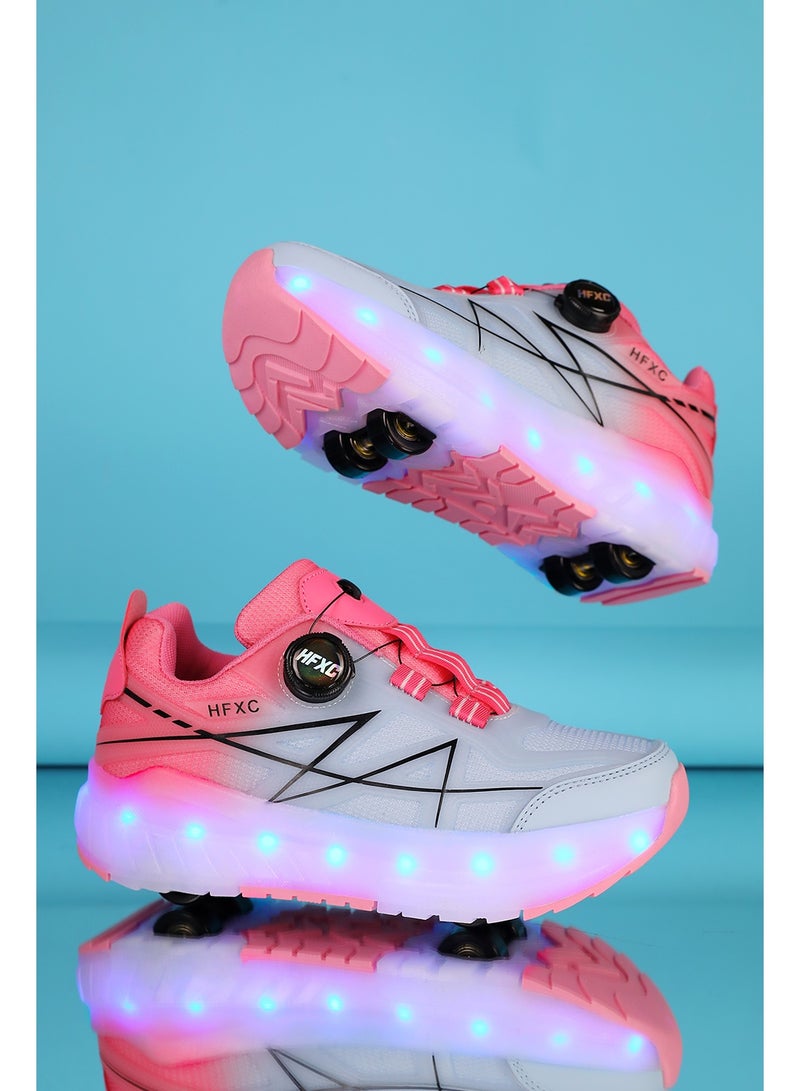 HFXC Roller Skates Shoes 4 Wheels for Kids New Upgraded Roller Shoes LED Light Up Flashing Sneaker Roller Skate Shoes for Boys Girls Beginner More Balanced - Image 2