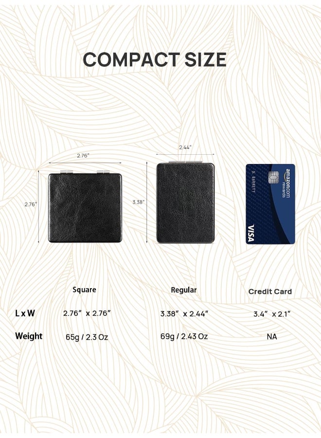 OMIRO Compact Mirror Classical PU Leather 1X3X Magnification Ultra Portable for Purses 24 W x 34 L Black - Image 4