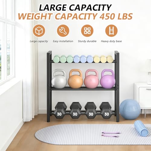 Eocnrhe Dumbbell Rack Stand Only, Weight Rack for Home Gym, Heavy-Duty Kettlebell Rack, 3 Tier Adjustable Weight Storage Racks, Space-Saving Home Gym Organizer - Image 5