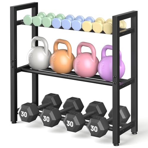 Eocnrhe Dumbbell Rack Stand Only, Weight Rack for Home Gym, Heavy-Duty Kettlebell Rack, 3 Tier Adjustable Weight Storage Racks, Space-Saving Home Gym Organizer - Image 1