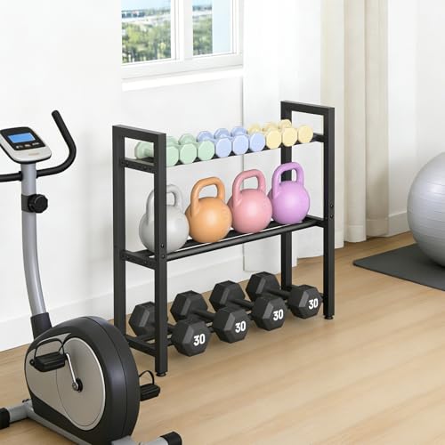 Eocnrhe Dumbbell Rack Stand Only, Weight Rack for Home Gym, Heavy-Duty Kettlebell Rack, 3 Tier Adjustable Weight Storage Racks, Space-Saving Home Gym Organizer - Image 2
