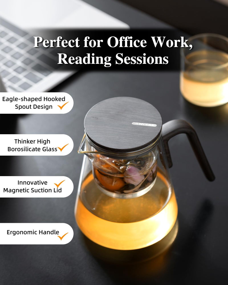 ZENS Enchanted Tea Pot with Magnetic Lid, Magic Glass Teapot with Infuser for Loose Leaf Tea Steeper, Mess-Free Herbal Tea Maker, Tea Diffusers for Tea Lovers Ideal Gifts, 27oz/800ml - Image 5